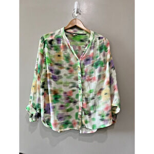 Pilcro Anthropologie Batwing Blouse Rainbow Gauze V button down Boho S relaxed